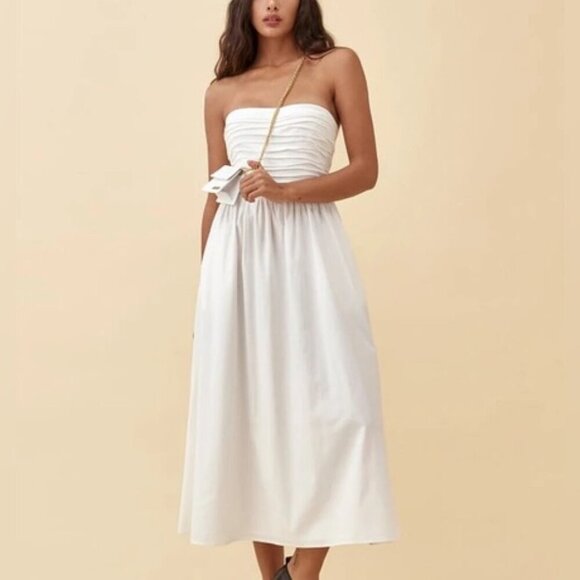 NEW Reformation Lissa Cotton Midi Dress White Ivory Removable Strap | US 4 UK 8 - Picture 4 of 15